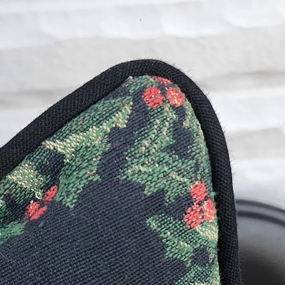 VTG Christmas French Horn Tapestry Throw Pillow Woven Holly Berry Red Bow Accent